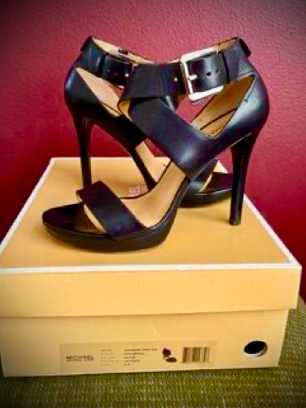Michael Kors Black Oksana Leather Stiletto Heel Sandals (gently used)